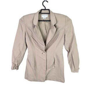 Womens Saville Suit Beige 100% Silk Blazer Jacket Single Button Size 4